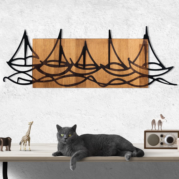 Wallity Ships In The Sea - Accesorio decorativo de pared de madera y metal Wallity Ships In The Sea - Accesorio decorativo de pared de madera y metal